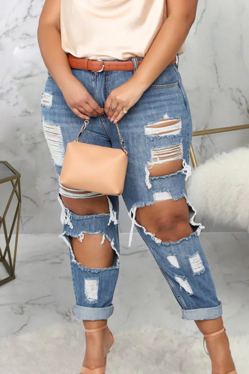 Boss Chick Ripped Denim Jeans - La’Shays Large & Lovely Closet