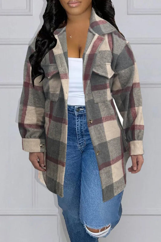 Casual Plaid Night Life Outerwear - La’Shays Large & Lovely Closet